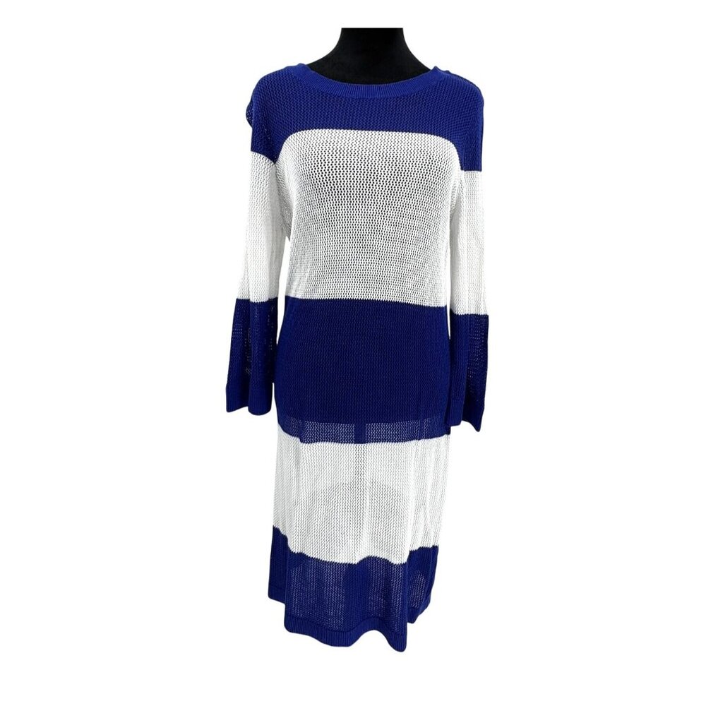 Tommy Bahama Womens Coastal Swim Cover Up Dress Size L Navy‎ Open Knit Nautical